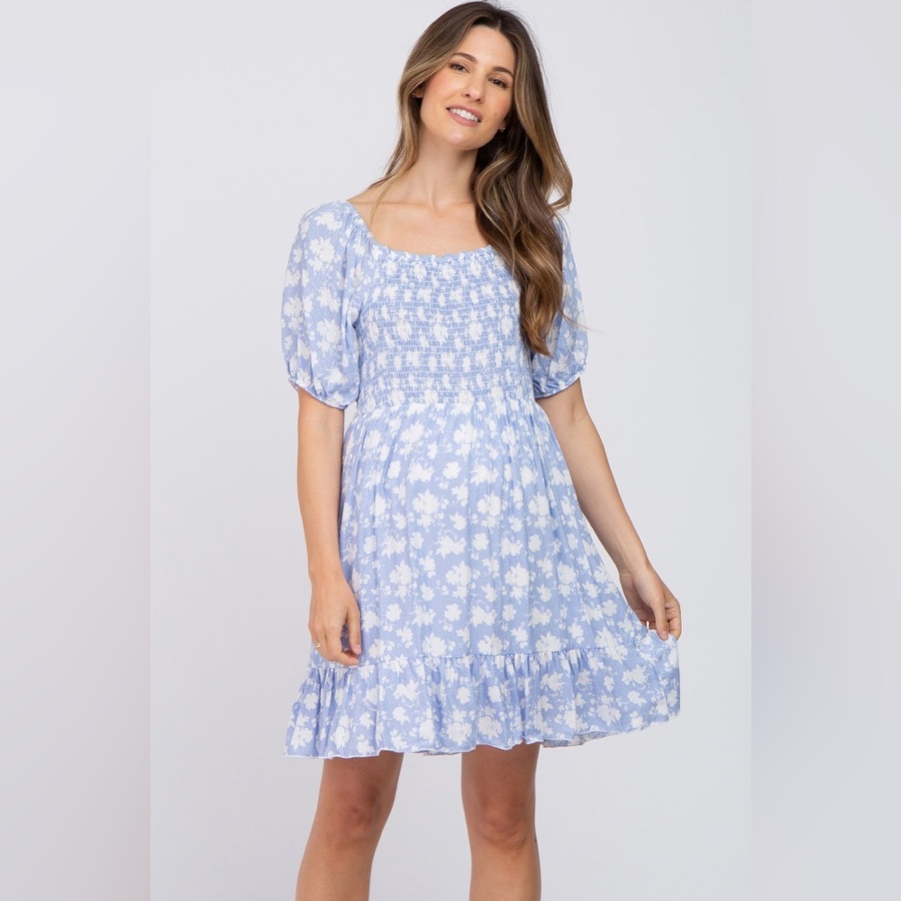 Pinkblush smocked top puff sleeve mini dress nwot